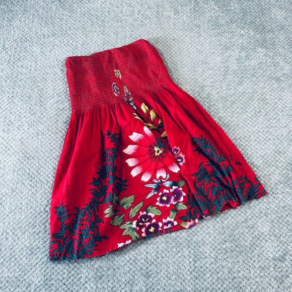 vintage retro y2k red floral boho babydoll strapless sundress mini wmns M CYN - Picture 1 of 5